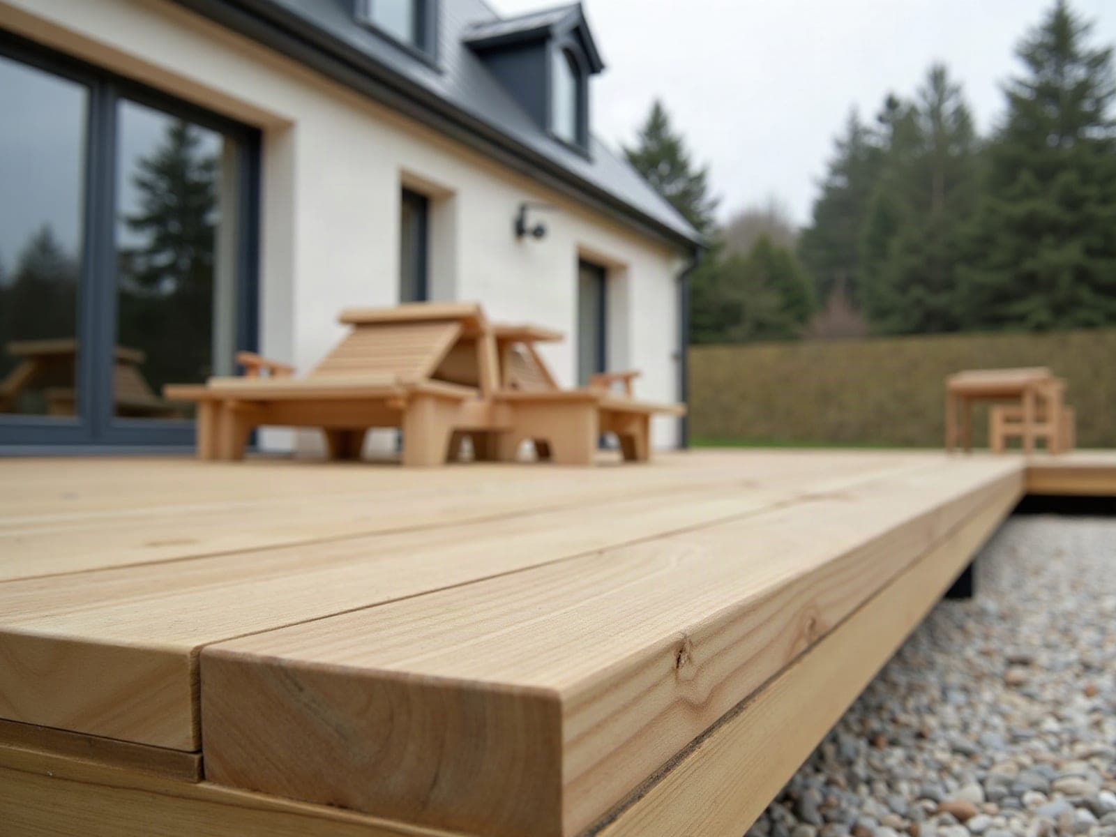 Détail de la structure sur lambourdes et de l'espacement des lames d'une terrasse bois
